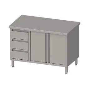 Armoire de travail Stalgast avec portes battantes 2000x600x850mm avec bloc 3 tiroirs à gauche sans dosseret soudé VAS20605L ache