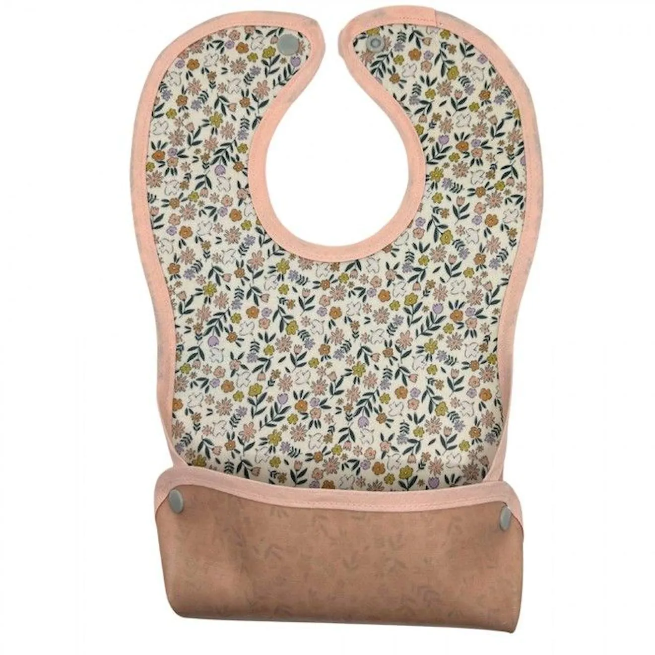 Bavoir Malin® "Petites Fleurs" pour Bébés de 6 mois et Plus, Fabriqué en Coton Enduit PVC, Imperméable avec Poche Amov