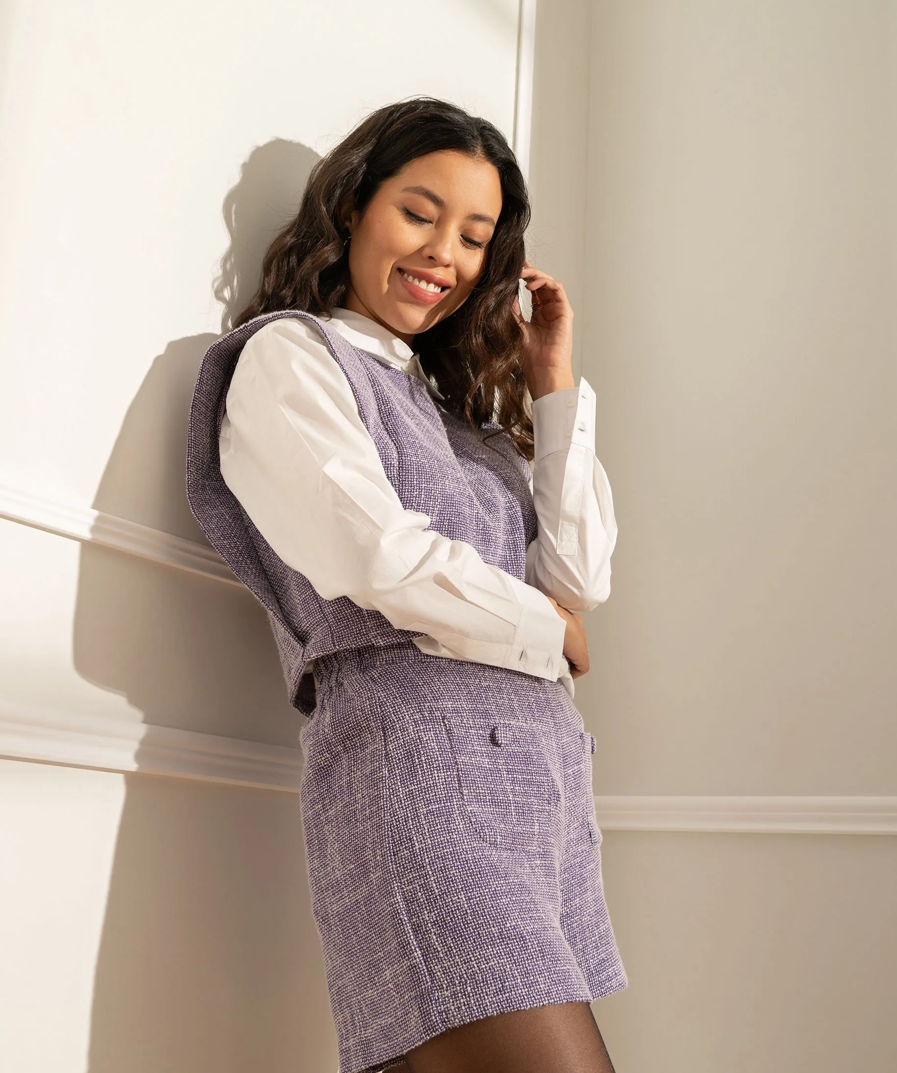 Blouse sans manches aspect tweed femme violet