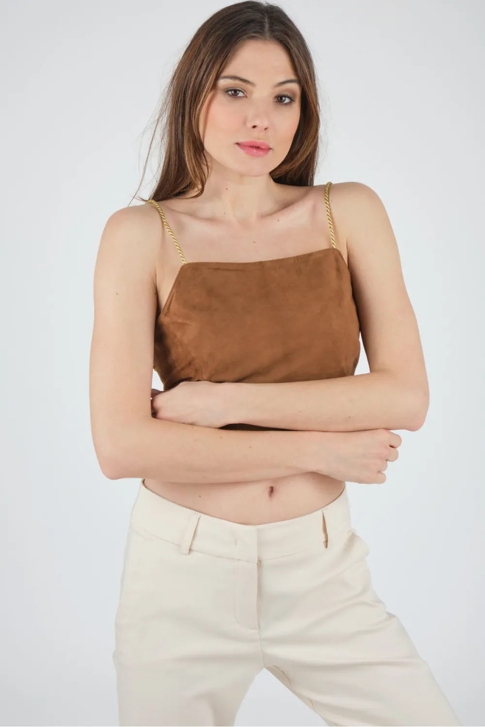 Bustier caraco daim beige, Cesare Nori - EMMANUELLE Tabac | Cesare Nori