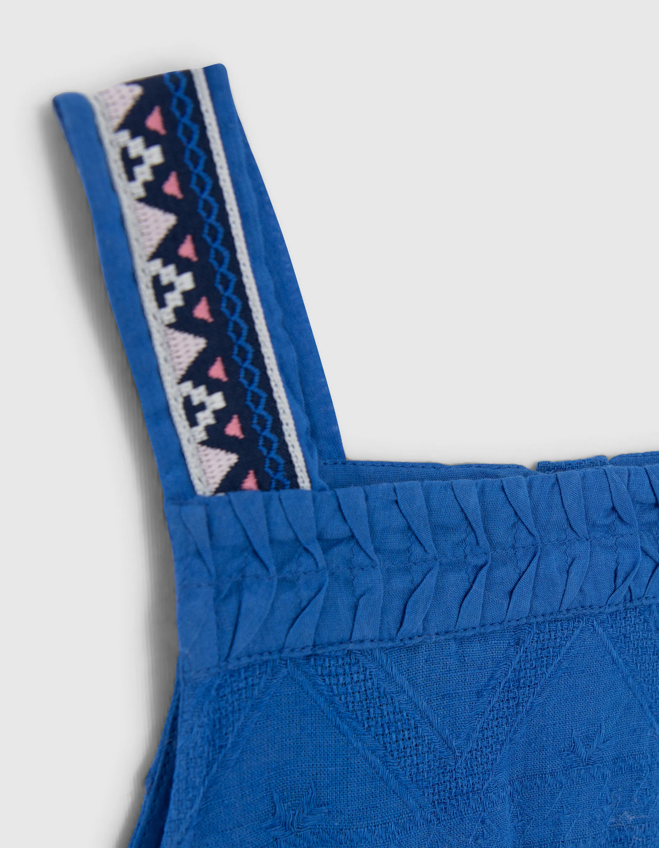 Caraco bleu jacquard bretelles brodées fille