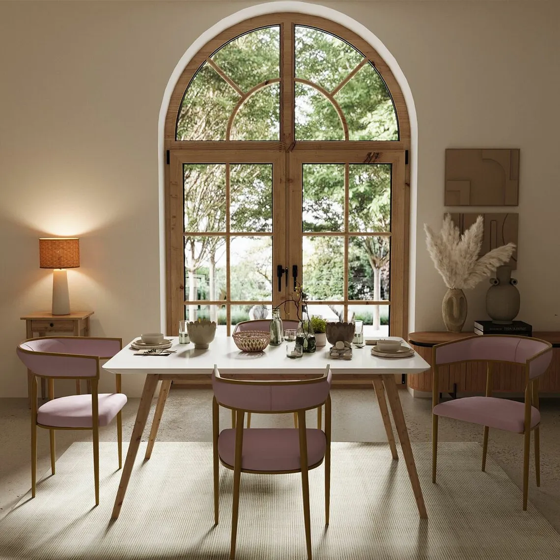 Chaise de salle à manger design en velours Aurore rose pâle | 3 Suisses