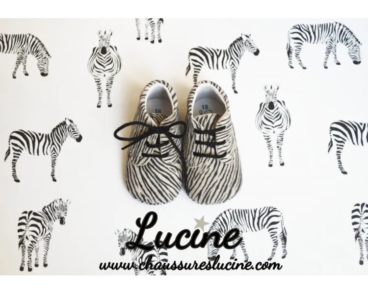 Chaussons bébé SOUPLES antidérapants Mini-Arthur - cuir Zèbre Blanc et noir