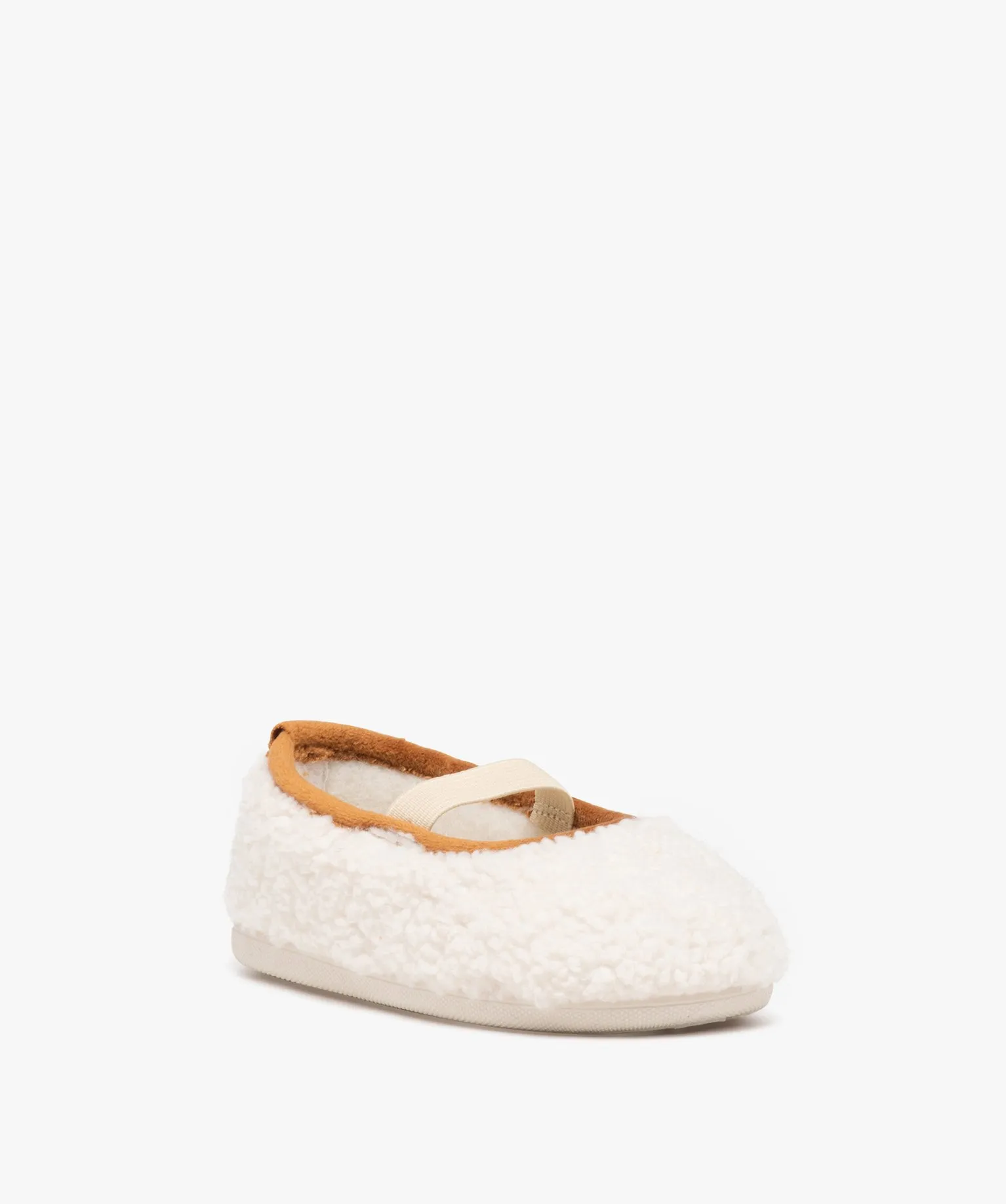 Chaussons fille ballerines fourrées dessus en Sherpa beige