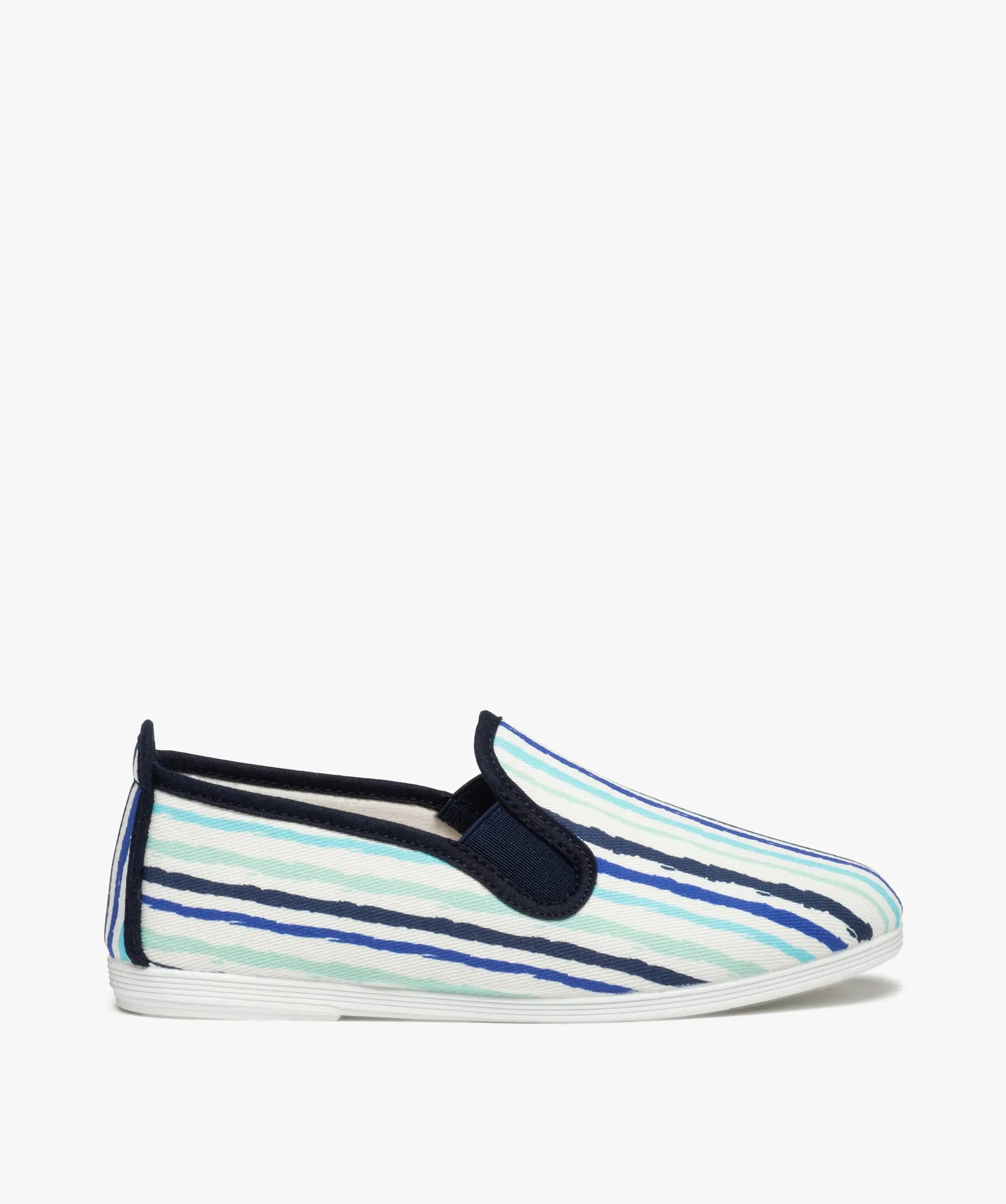 Chaussons garçon en toile rayée bleu fonce