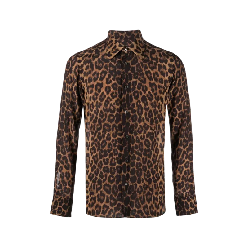 Chemise manche longue soie léopard