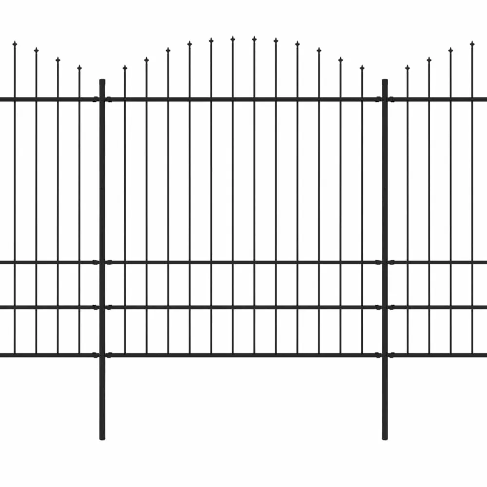 Clôture de jardin à dessus en lance acier (1,75-2)x13,6 m noir
