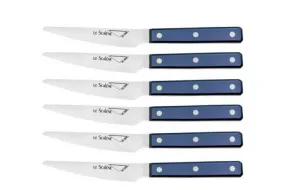 Coffret 6 couteaux à steak Au Nain Scalène 11cm micro-denté manche bleu