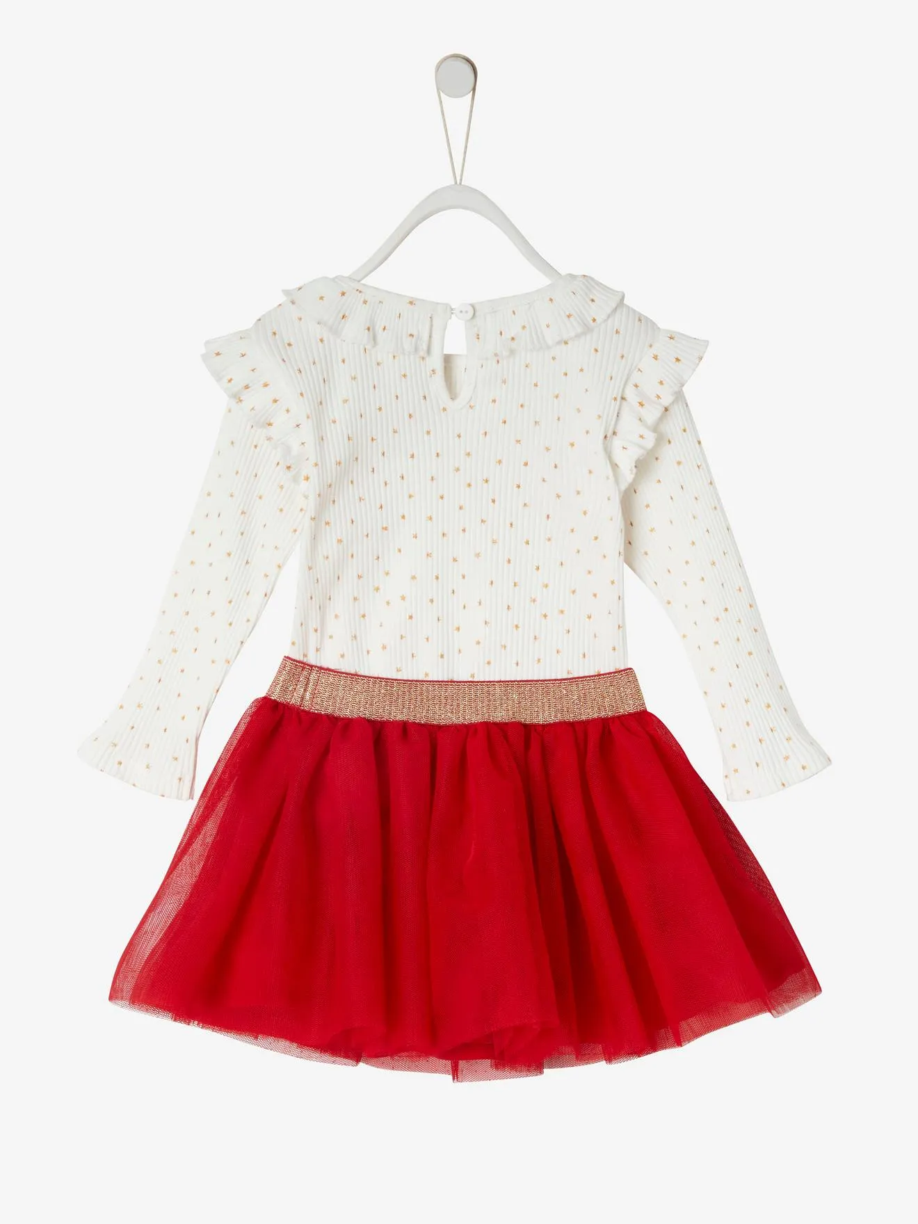 Coffret cadeau de Noël T-shirt étoiles et jupe en tulle bébé ivoire imprimé - Vertbaudet