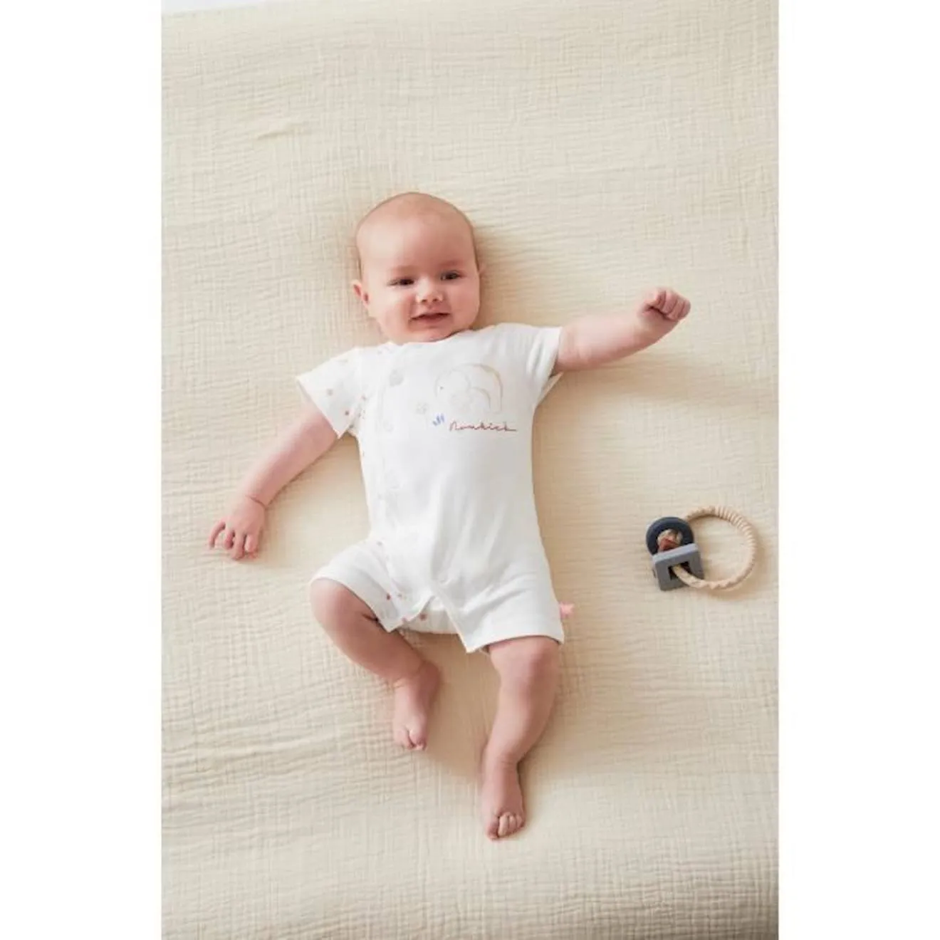 Combishort naissance éléphant en jersey blanc - Noukies