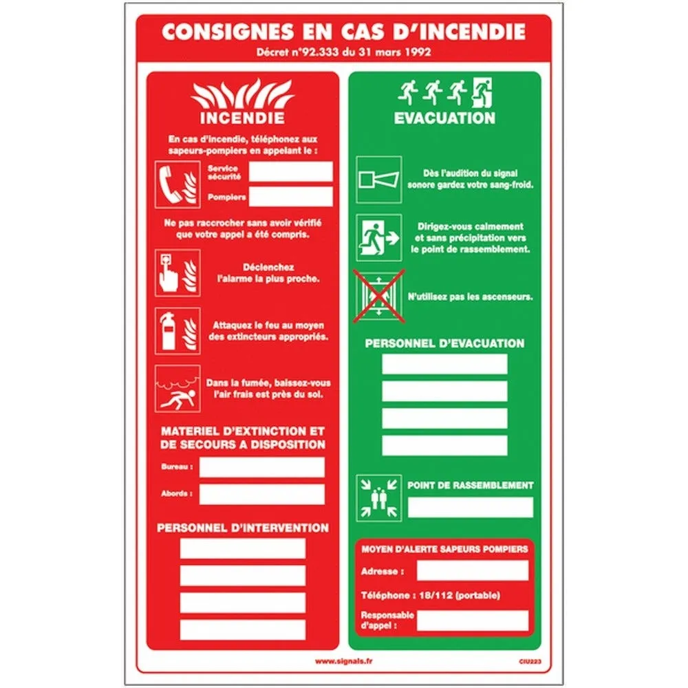Consignes incendie H300xl 210mm