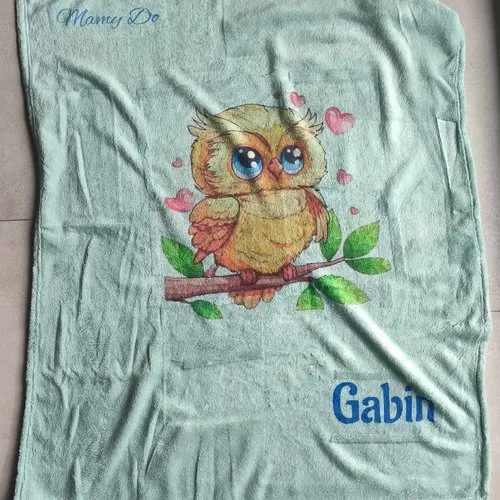 Couverture bébé bleue - thème hibou