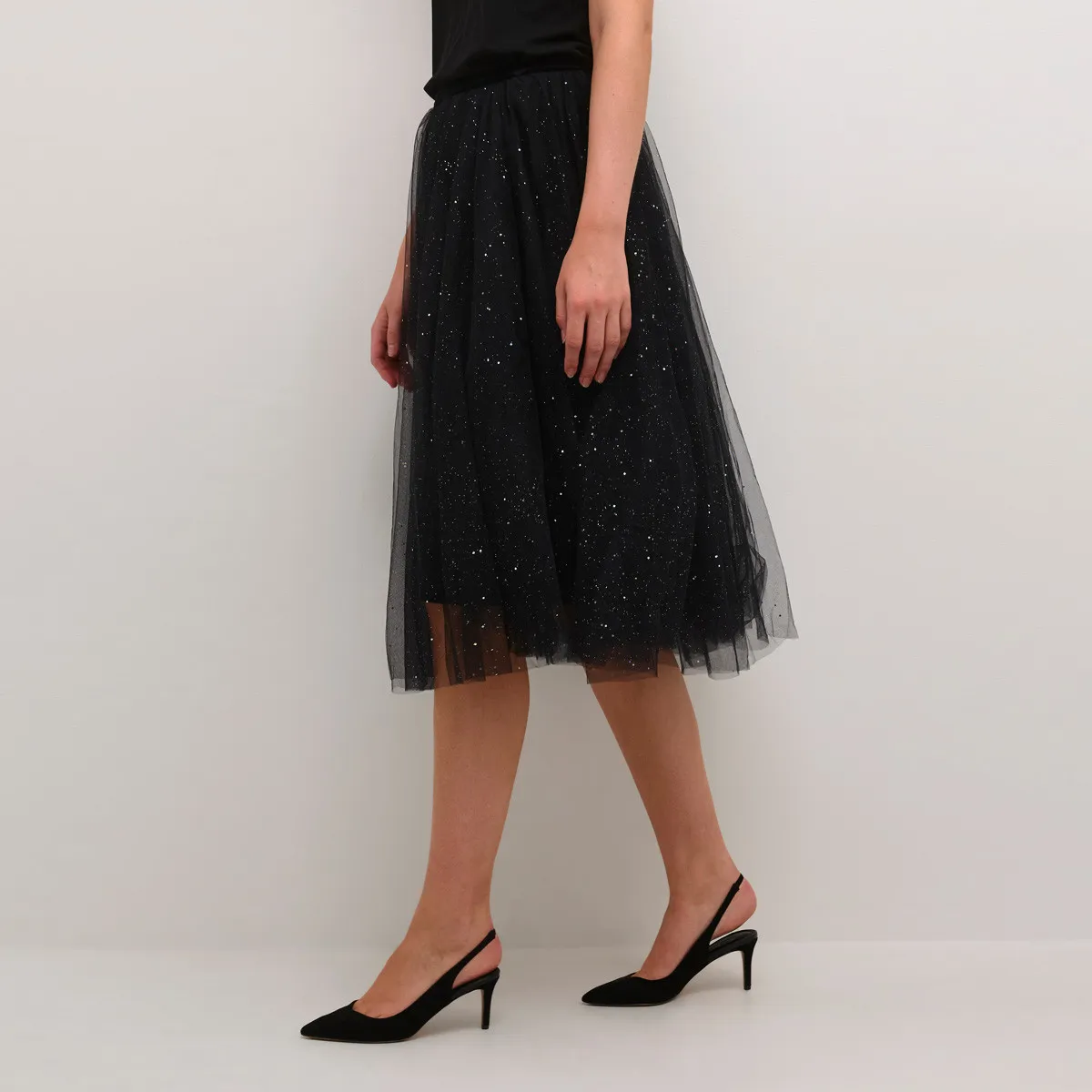 Cream Bell Jupe en tulle noire à paillettes