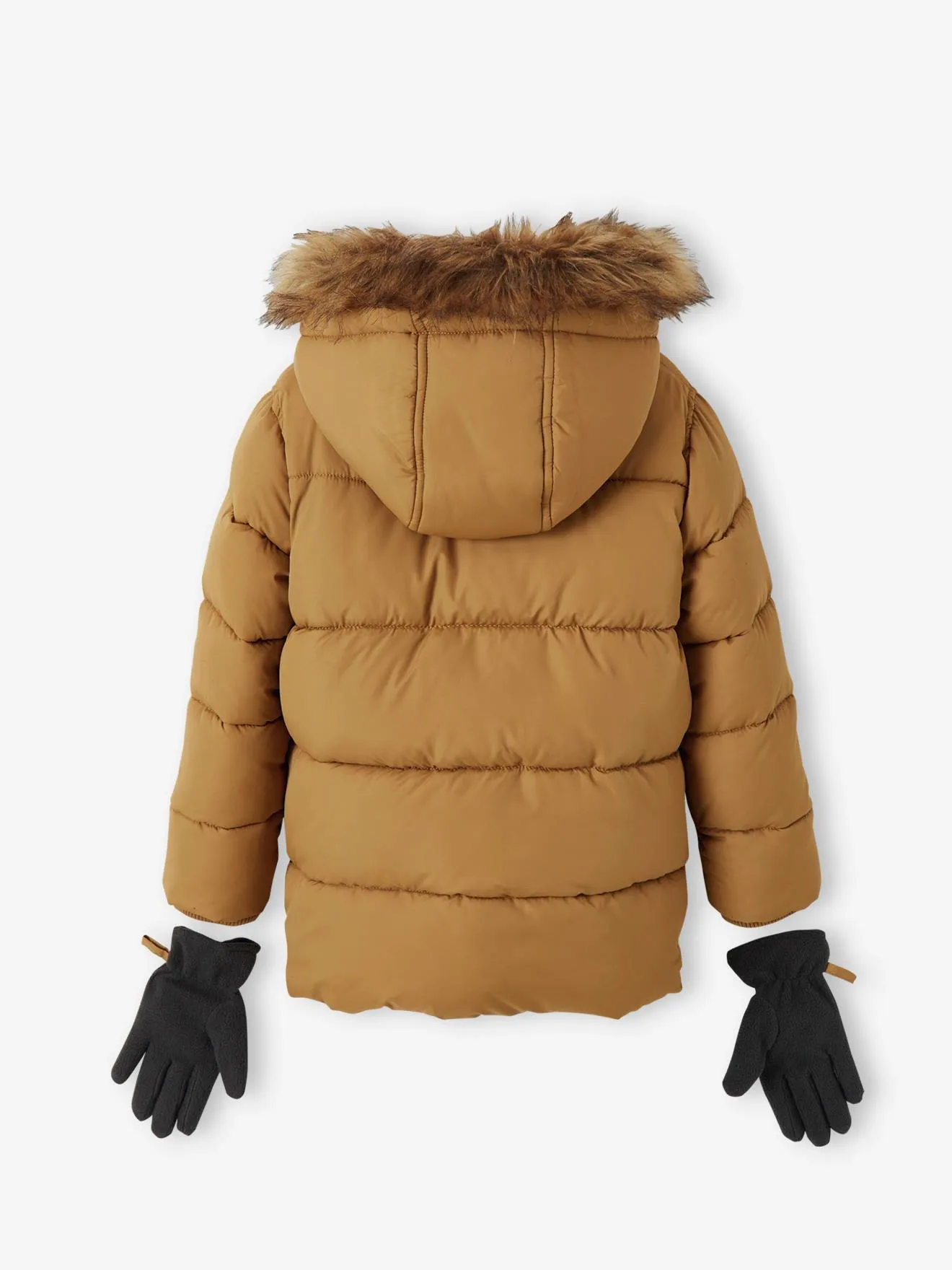Doudoune à capuche doublée polaire avec gants ou moufles garçon bleu - Vertbaudet