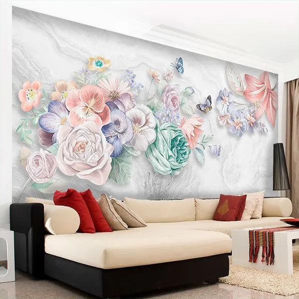 Fleurs et Papillons - PAPIER PEINT VINYLE