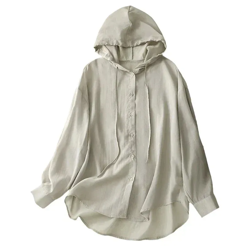 Helene | Blouse - Chemise en lin avec capuche