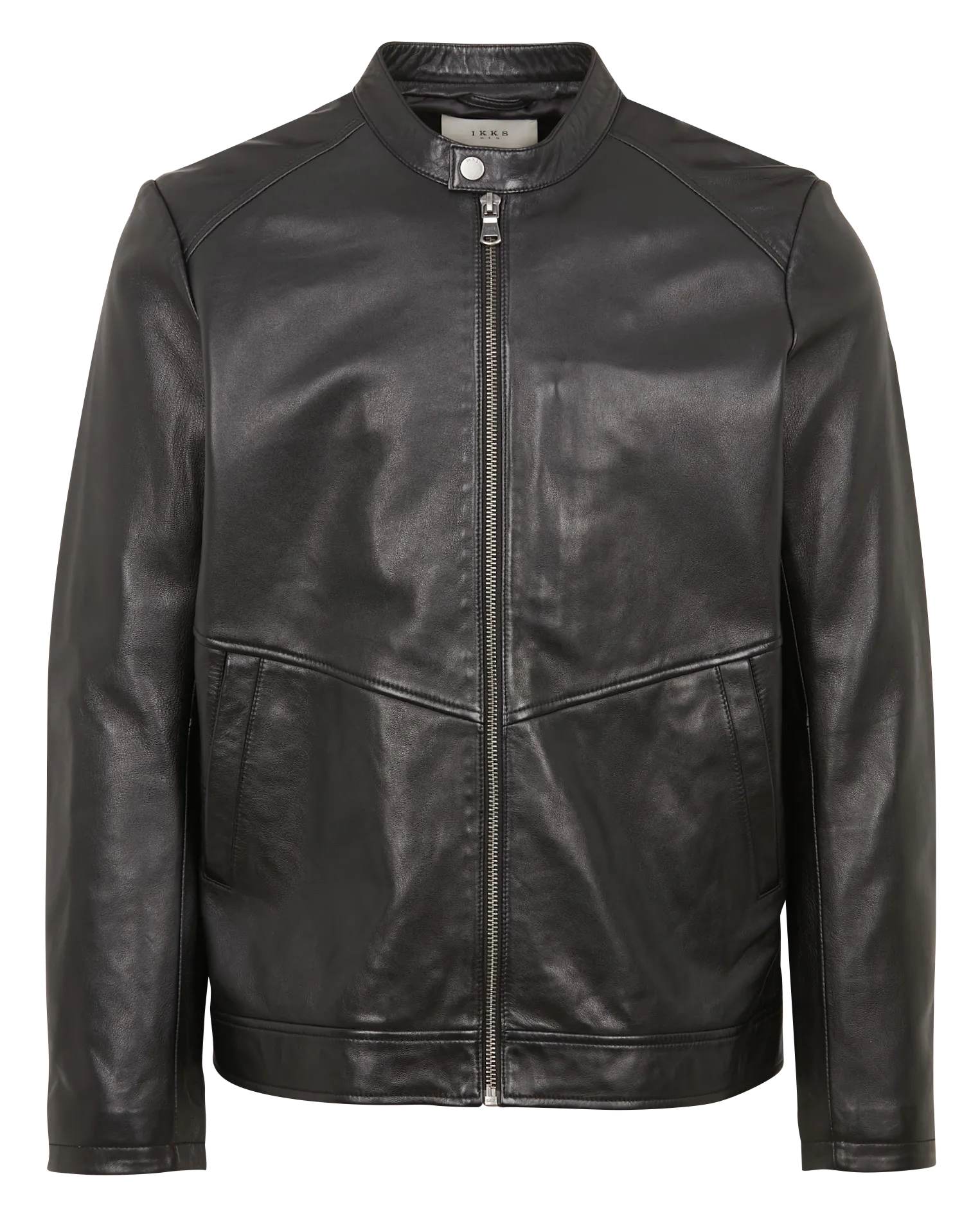 IKKS  Blouson col officier en cuir - Noir