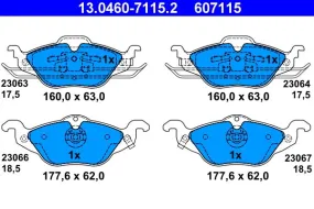Jeu de 4 plaquettes de frein à disque ATE 607115 
