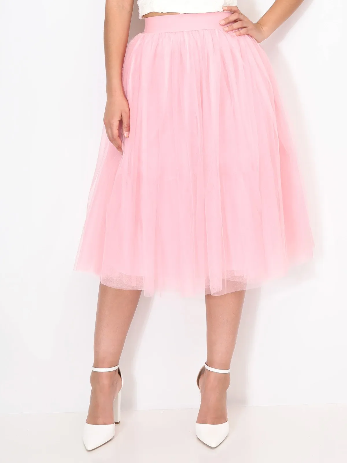 Jupe évasée en tulle- Rose