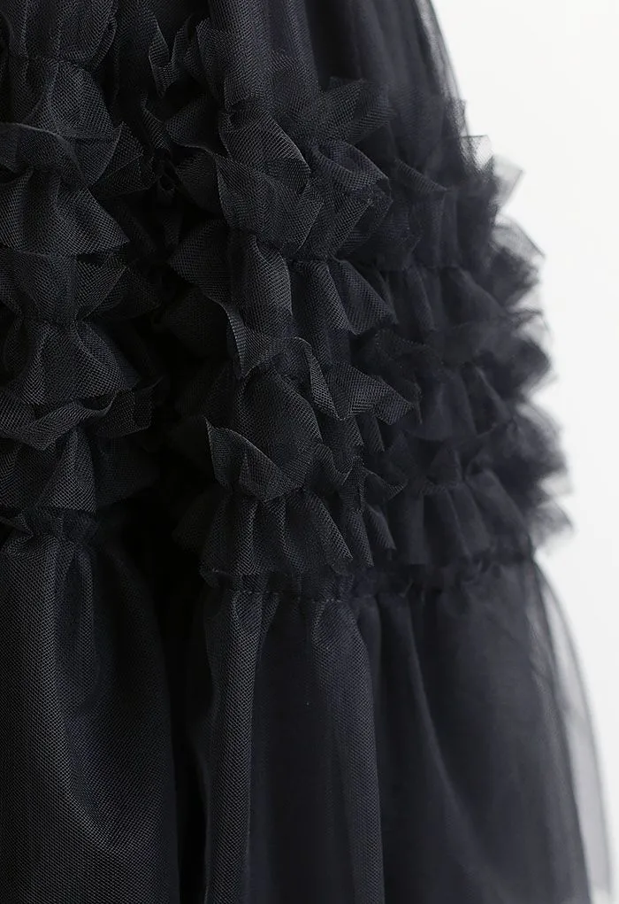 Jupe en tulle à volants Hi-Lo Mesh en noir