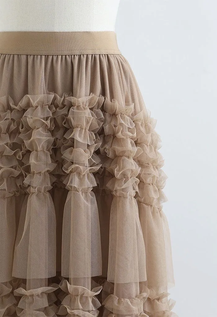 Jupe en tulle à volants à plusieurs niveaux en tulle beige