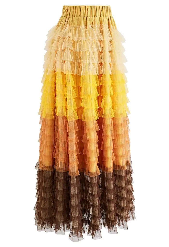 Jupe longue en tulle ombré à plusieurs niveaux Swan Cloud en jaune