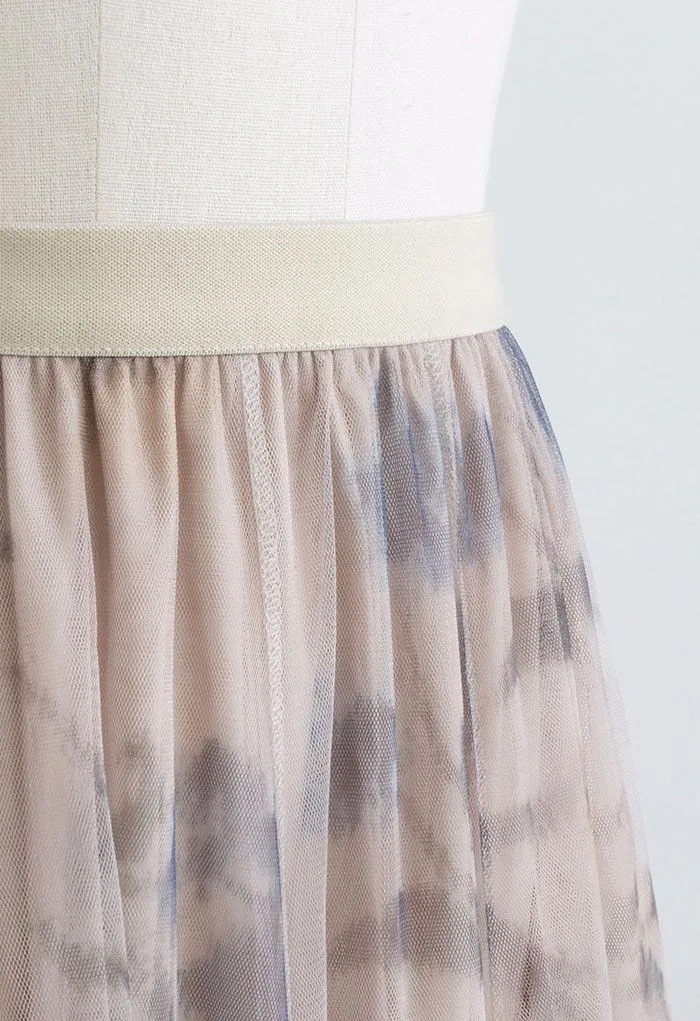 Jupe mi-longue en tulle à double épaisseur à fleurs Inky