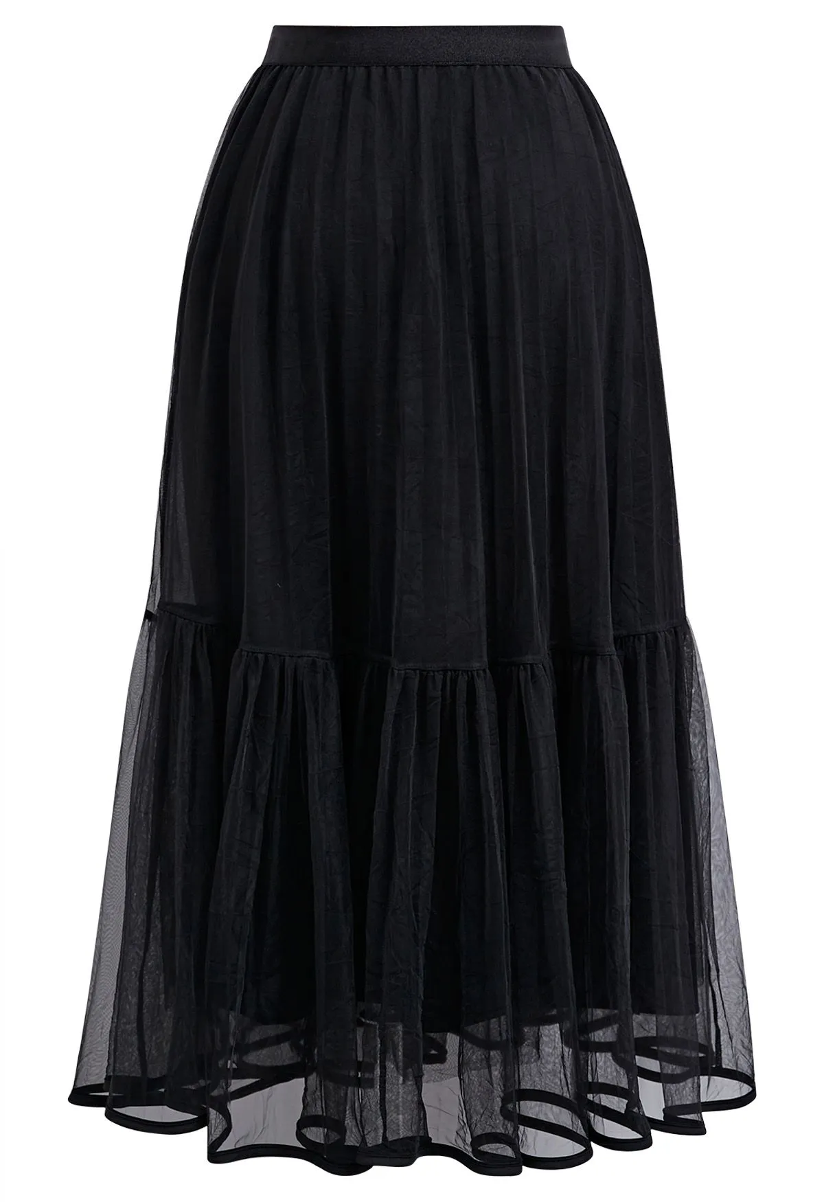 Jupe mi-longue en tulle à ourlet passepoilé en noir