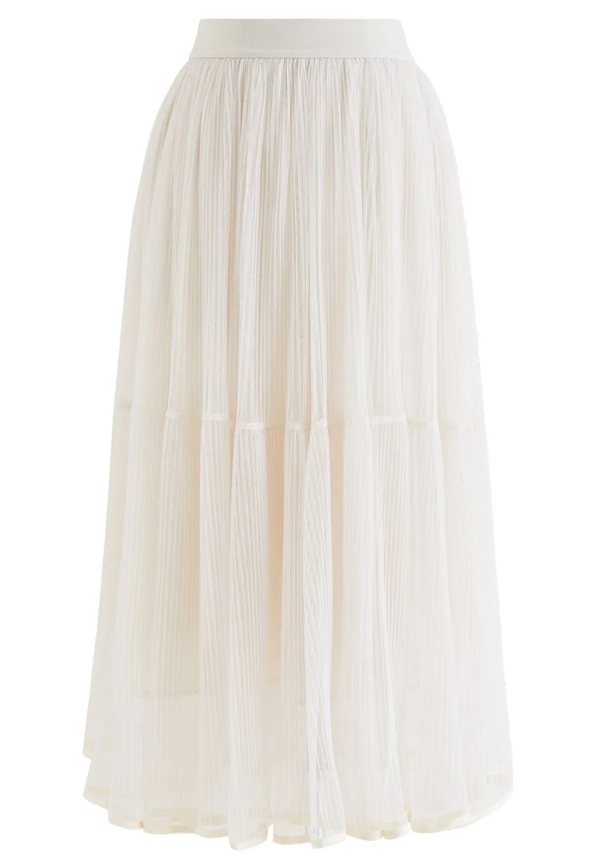 Jupe mi-longue Fairy Plisse Mesh en tulle crème