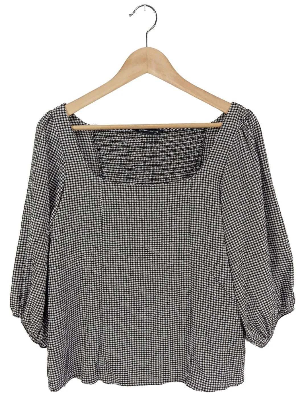 LC Waikiki Blouse Carmen blanc-noir motif à carreaux style décontracté