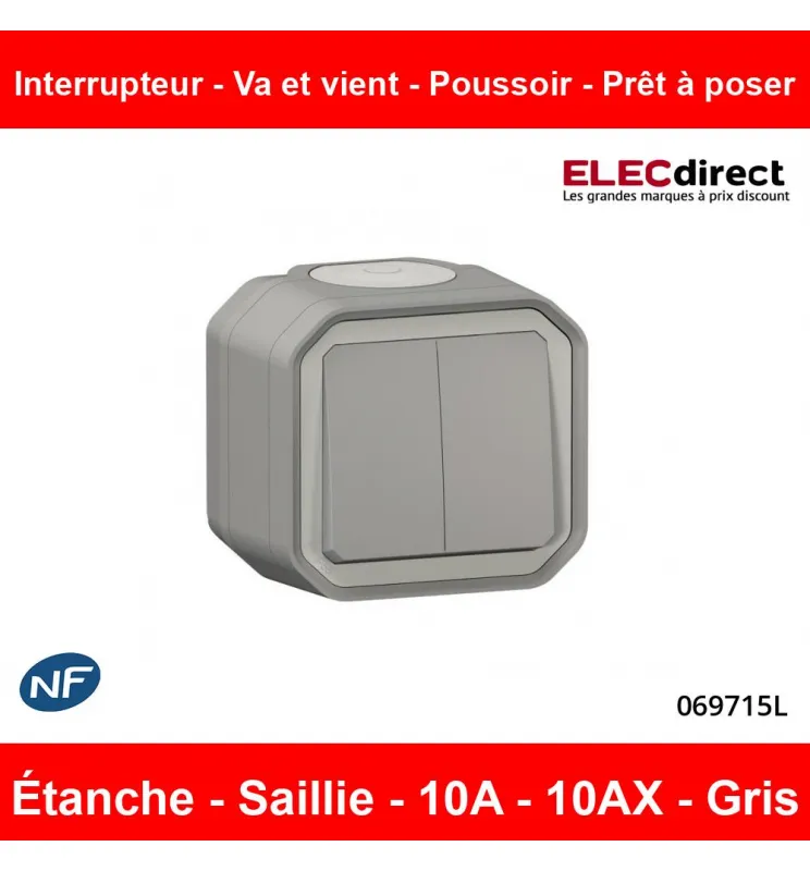 Legrand - Commande double étanche pour réaliser 3 fonctions Plexo prêt à poser saillie - IP55 - IK08 - Gris - Réf : 069715L