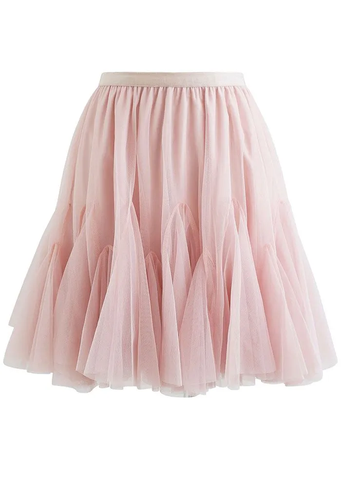 Mini-jupe en tulle à ourlet volanté en rose