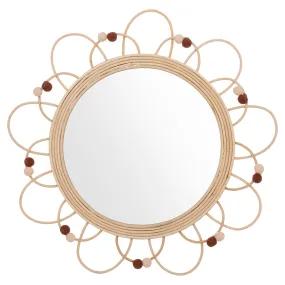 Miroir déco rond rotin thème campagne D 38cm 