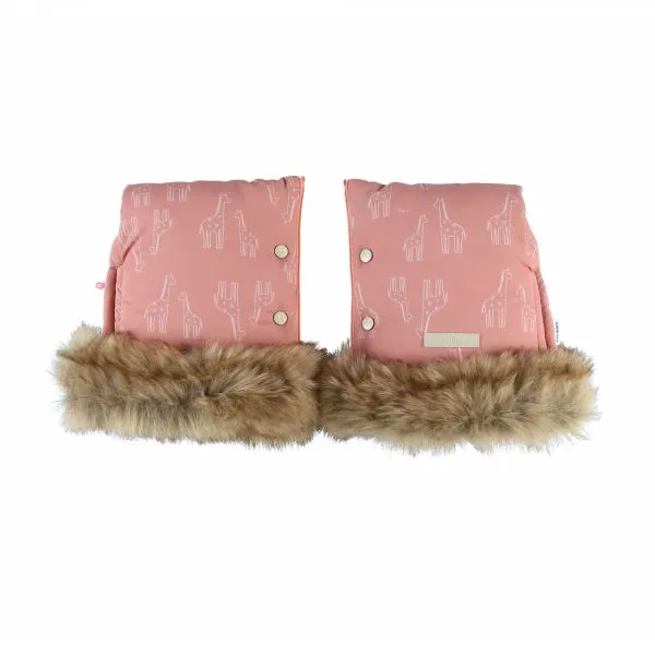 Moufles pour poussette rose motif girafe