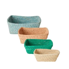 Paniers de rangement rectangulaires en raphia - Set de 4