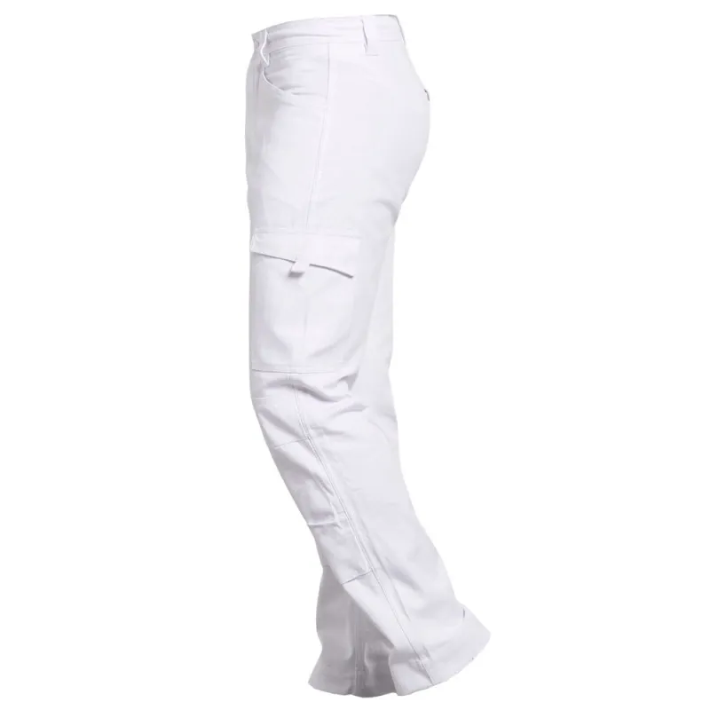 Pantalon blanc de travail PBV avec poches genoux 01AB