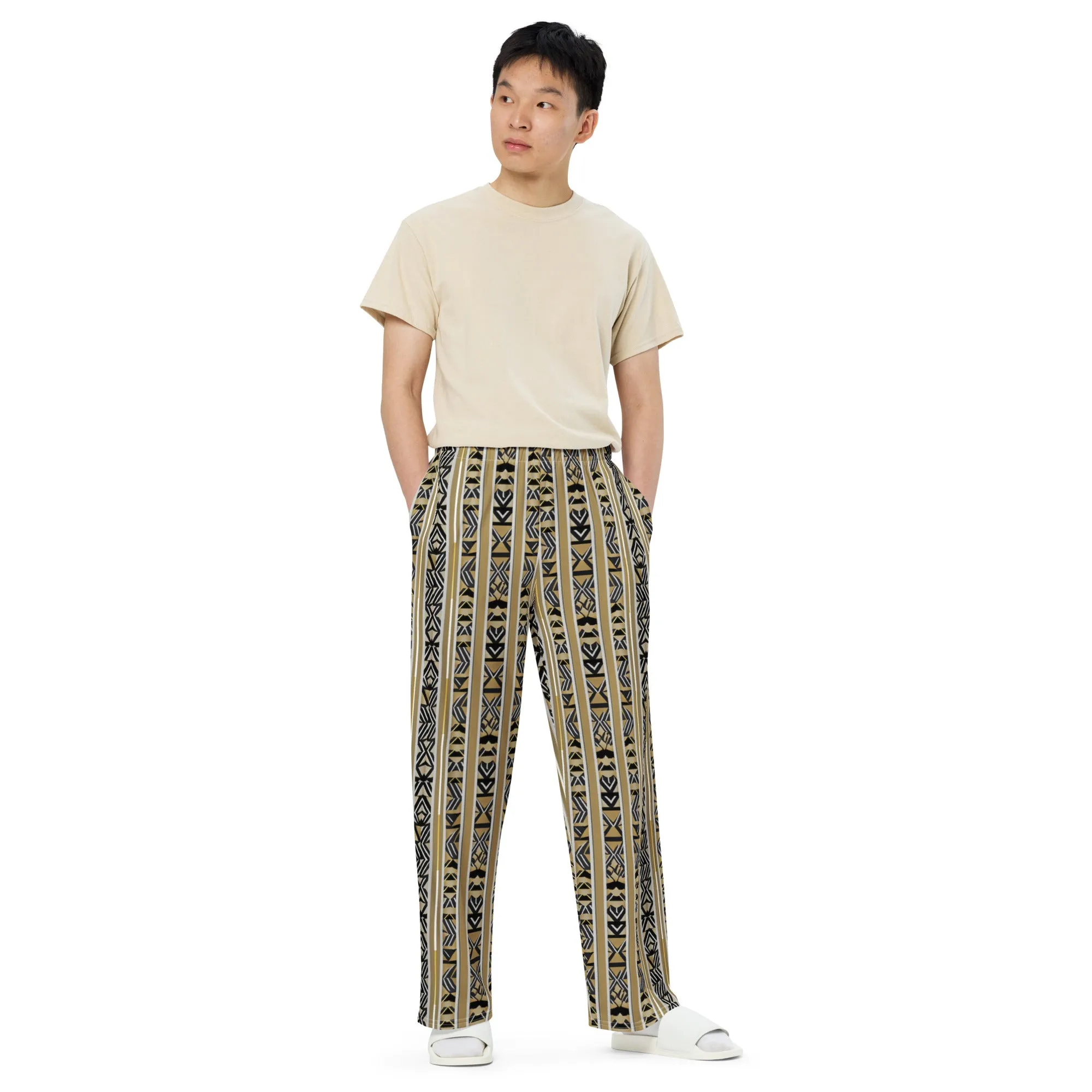 Pantalon large all over unisexe Motif Or, Blanc et Noir