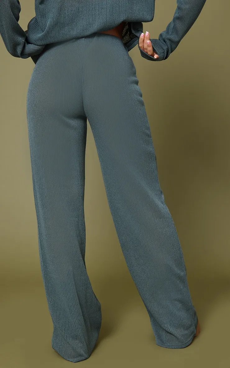 Pantalon large oversize vert foncé en maille côtelée douce