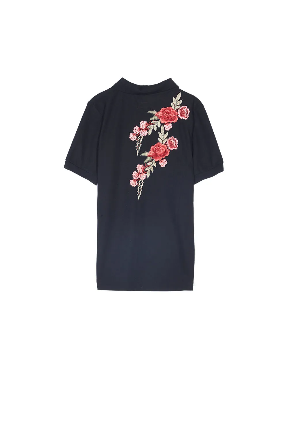 Polo brodé roses noir