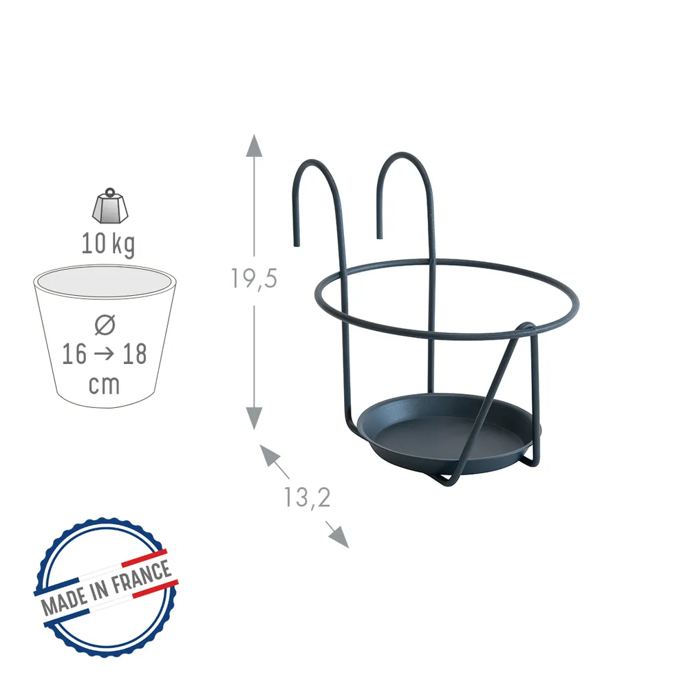 Porte-pot avec soucoupe à accrocher anthracite, pour pot 16-18 cm