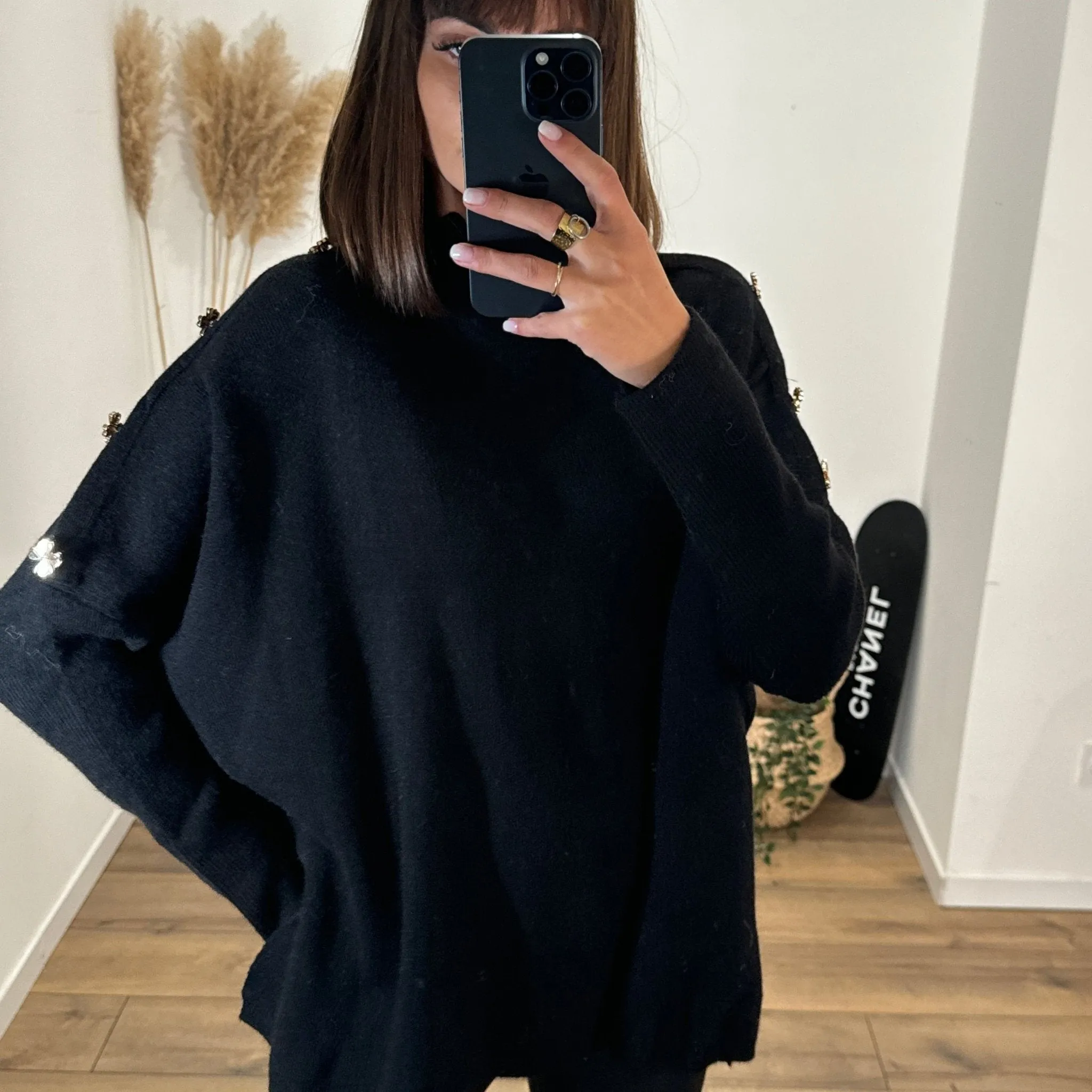 PULL NOIR TREFLES GOLD