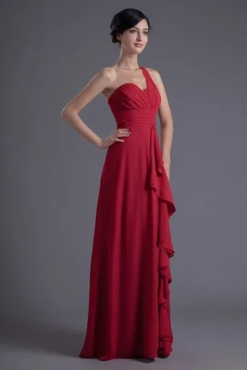 Robe de soirée longue rouge empire asymétrique pour mariage - Robedesoireelongue.fr