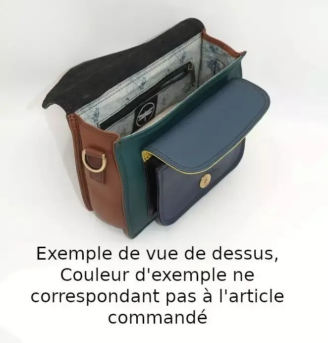 Sac besace en cuir bleu à détail orange