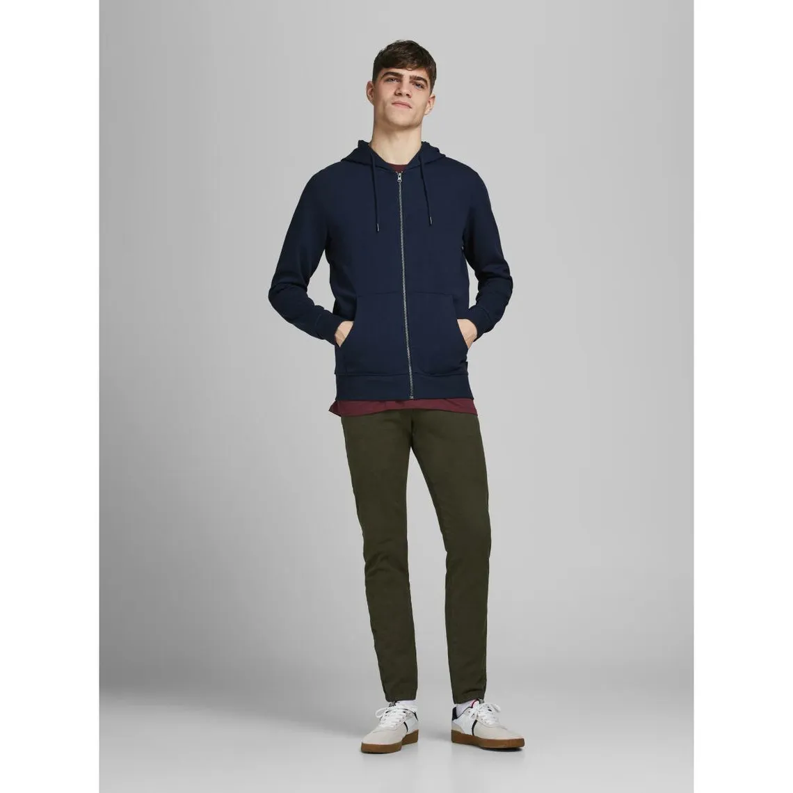 Sweat à capuche zippé Regular Fit Manches longues Bleu Marine en coton Van | 3 Suisses