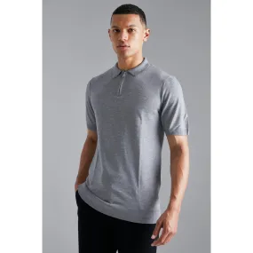 Tall – Polo zippé à manches courtes – Gris perle