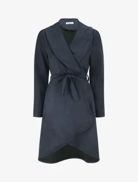 Trench long uni en suédine - Marine